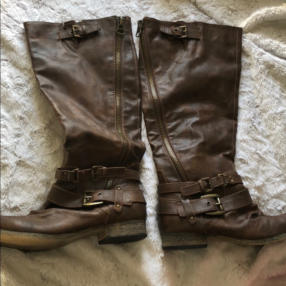 Brown leather boots
